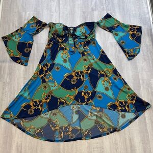 VENUS Blue and Green Patterned Dress
